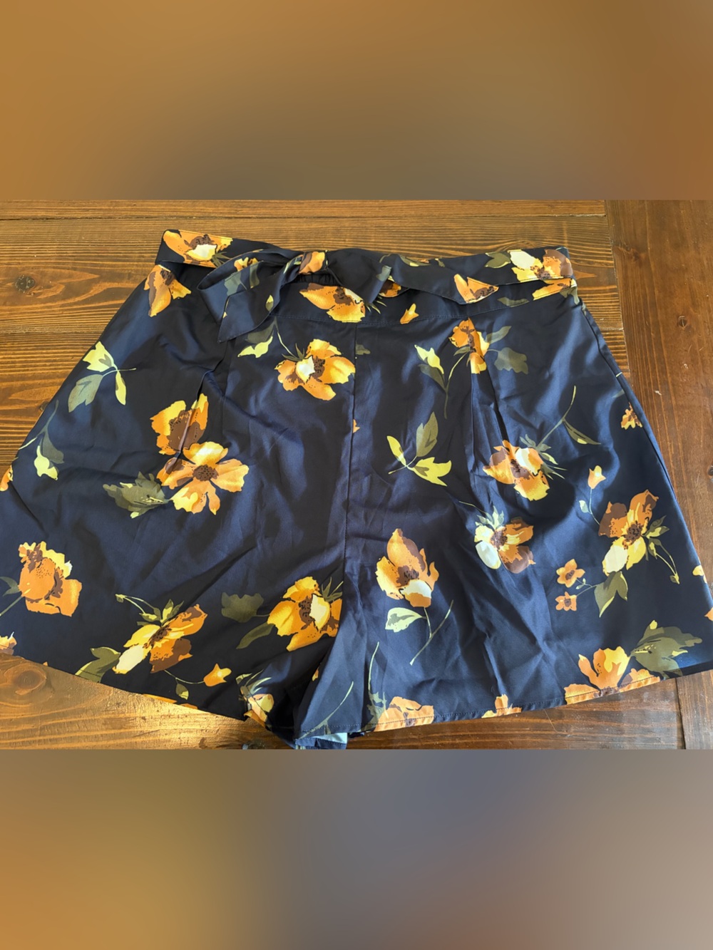 Allegra K Navy Floral Girls Elastic-Waist Skirt with Yellow Accents
